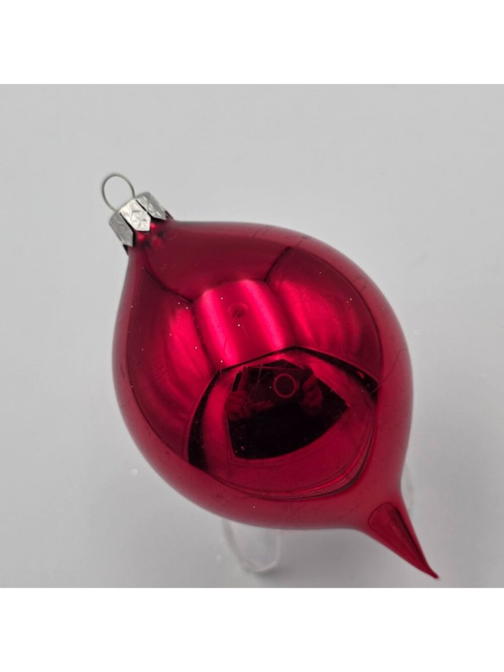 Vintage Red Glass Christmas Ornament With Teardrop Pointed Tip